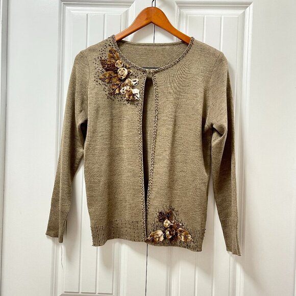 Vintage Wool Blend Embellished Cardigan Brown - M - Picture 1 of 13